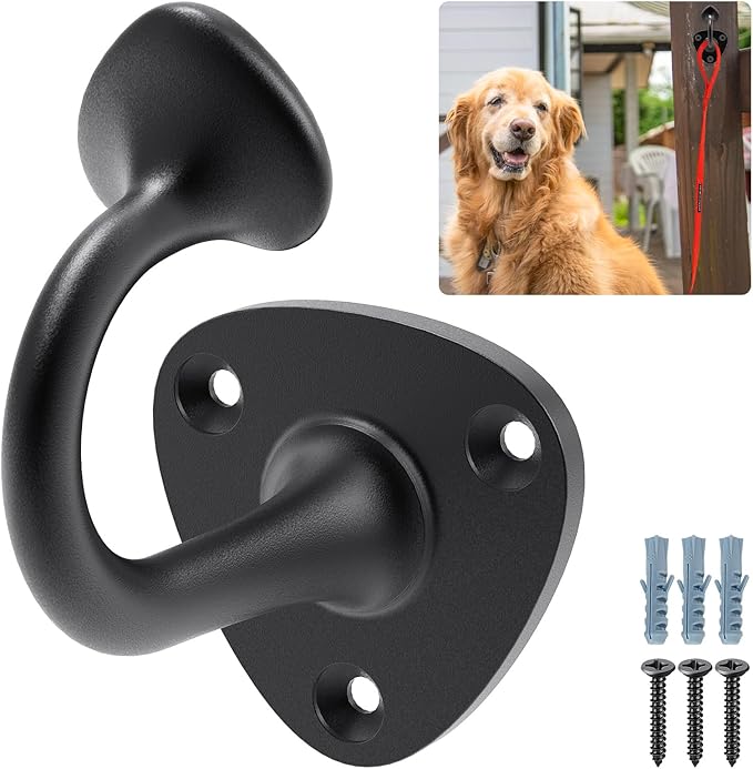 Lifeswell Dog Leash Holder for Wall, Heavy Duty Hook for Lead Management, Easy to Install, Fully Welded Hook for Indoor & Outdoor Use, Black