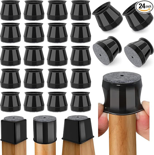 24 Pcs Chair Leg Floor Protectors Round, Silicone Felt Furniture Leg Pads Caps Covers for Hardwood Floors (Fit 1-5/16" to 2")