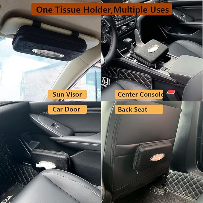 Car Tissue Holder, Sun Visor Napkin Holder, Car Visor Tissue Holder, PU Leather Backseat Tissue Case Holder for Car,Vehicle (Black)