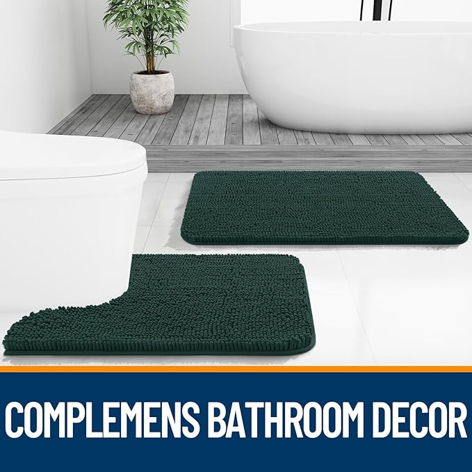 OLANLY Bathroom Rugs 47x17, Extra Soft Absorbent Chenille Bath Rugs, Rubber Backing Quick Dry, Machine Washable Bath Mats for Bathroom Floor, Tub and Shower, Home Decor Accessories, Blackish Green