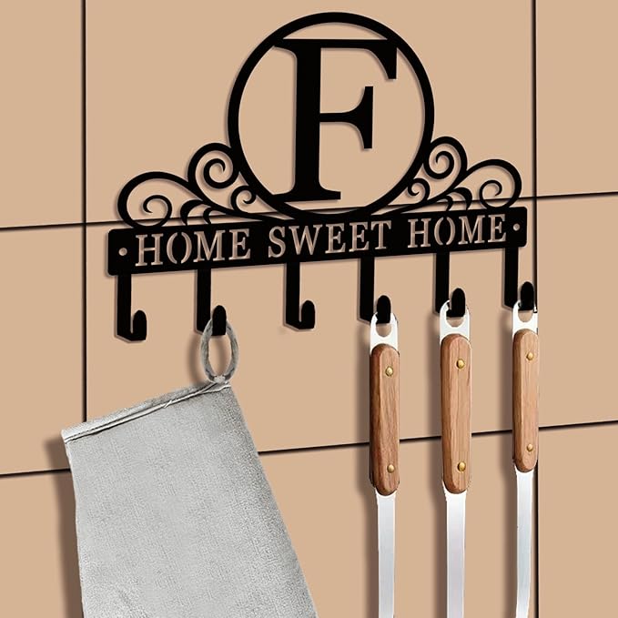 Metal Letter F Key Holder for Wall, Decorative Metal Key Holder Wall Mount, Key Hooks Coat Rack Monogram Wall Decor, Perfect for Bathroom, Living Room, Kitchen, Anniversary Housewarming Gift