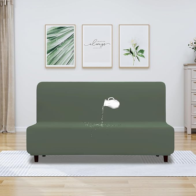 PureFit 100% Dual Waterproof Futon Cover - Stretch Non Slip Fleece Sofa Covers, Washable, Leakproof Furniture Protector for Kids, Pets, Dogs (Grayish Green)