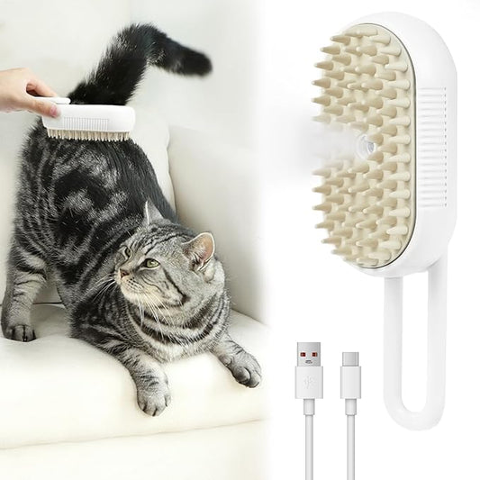 Nepfaivy Cat Steam Brush for Shedding - Steam Cat Brush for Indoor Cats, Rechargeable Steaming Pet Mist Water Steamer for Indoor Kitten, Pet Spray Hair Removal Comb for Massage, Spritz Defur Comb