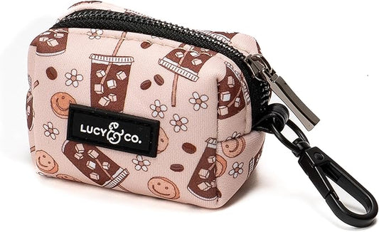 Lucy & Co. Dog Poop Bag Holder - Leak Proof Dispenser with Leash Attachment - Easy Refills - Hygienic Pet Poop Pickup - Tan White Coffee