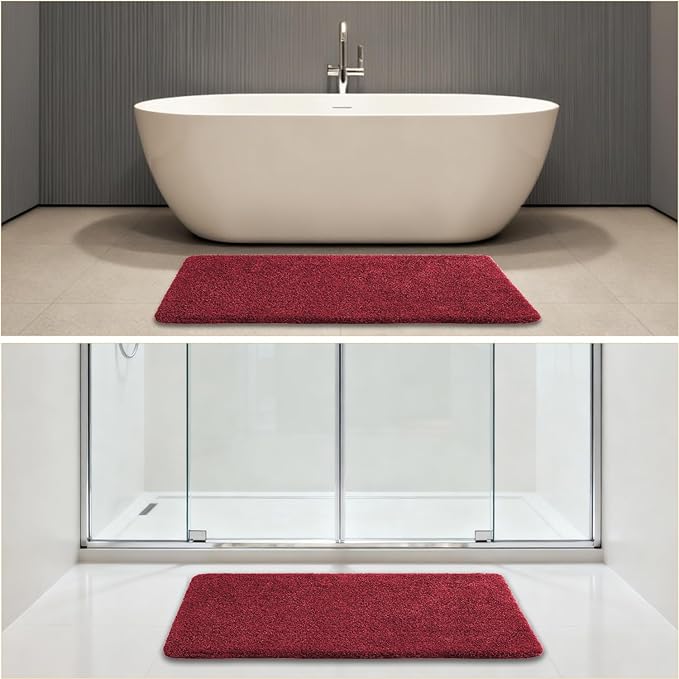 Red Bathroom Rugs 24"x48" – Long Plush Non-Slip Bath Mat, Absorbent & Washable Microfiber Runner Rug – Perfect for Tub, Sink, or Washroom