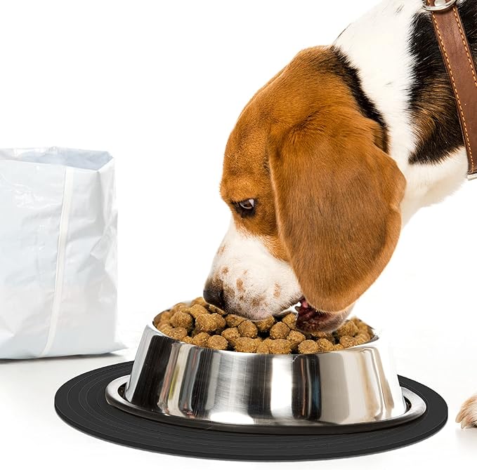 3 Pieces Silicone Pet Food Mat Feeding Mat for Dog and Cat Bowl Placemat Preventing Food and Water Overflow Suitable for Medium and Small Pet(9.5 Inch,Blue, Gray, Black)