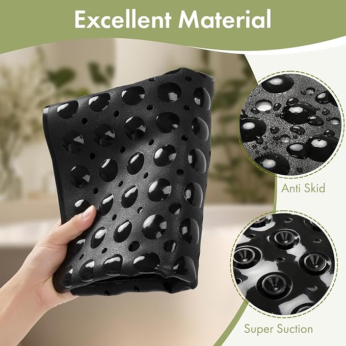 AmazerBath Shower Mat Non Slip 40 x 16 Inches, Shower Stall Mats with Suction Cups and Drain Holes, Non Slip Bath Mat for Tub for Elderly & Kids, Clear Black