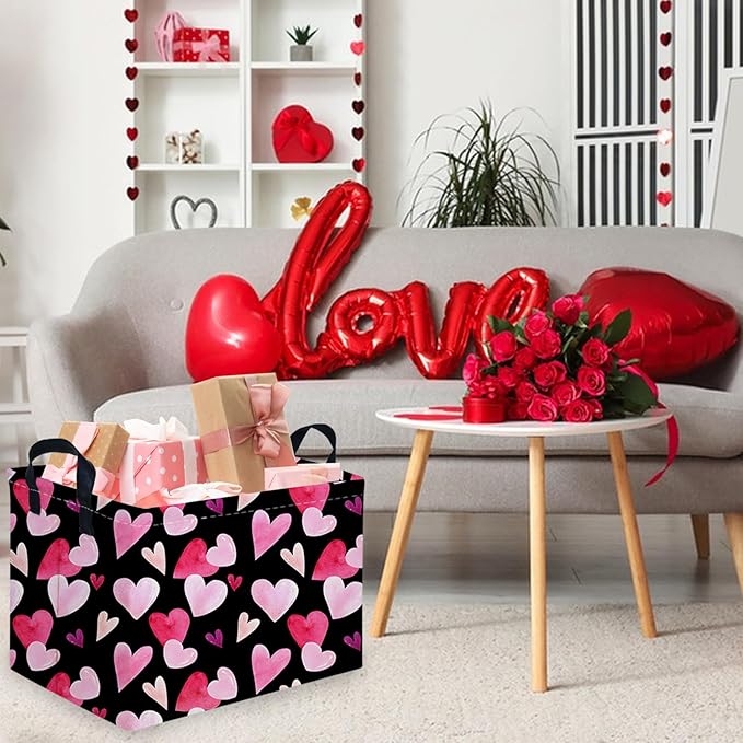 FXOCSHE Rectangular Black Valentine's Day basket,nursery basket,Black girls gift baskets,kids toy storage Bin, Love Heart Room Decor for Home,Shelf Baskets(Enchanting heart)