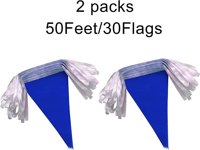 100 Feet Blue Pennant Banners Flags String Hanging Triangle Bunting Flags,Party Decorations for Grand Opening,Kids Birthday,Carnival,60 PCS