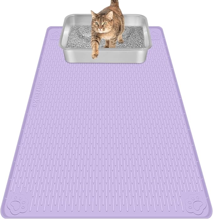 Bartuke Cat Litter Mat, Extra Large 34" x 22" Silicone Mat Litter Trapping Mat for Scatter Control, Soft on Kitty Paws, Easy to Clean (Purple)