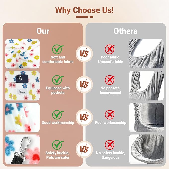 Hands-Free Cat Sling Carrier, Ultra-Soft Polar Fleece Pet Sling for Small Dogs & Cats 3-14 lbs, Machine Washable for Indoor Snuggling & Outdoor Use (Large, Daisy)