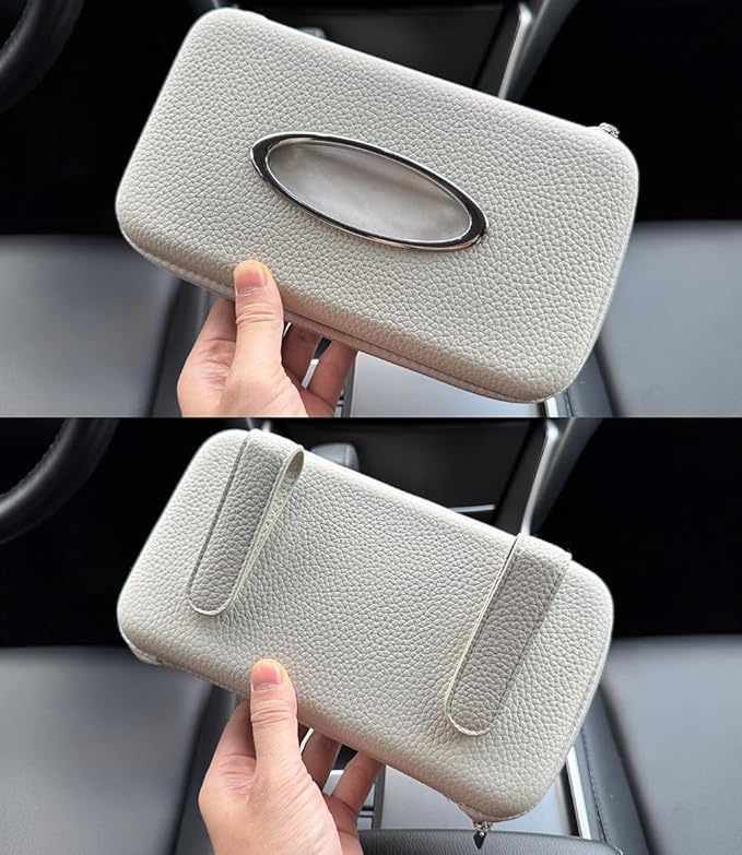 Car Tissue Holder, Sun Visor Tissue Holder, Zipper Car Visor Napkin Holder, PU Leather Backseat Tissue Case for Car,Vehicle (Grey)