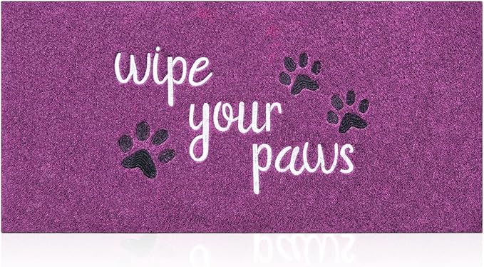 Large Welcome Mats Funny Text Dog Door Mat Do Not Knock We Know You're Here Doormat with Non Slip Rubber Welcome Mat for Front Door Doormat Mat 18X47''Purple