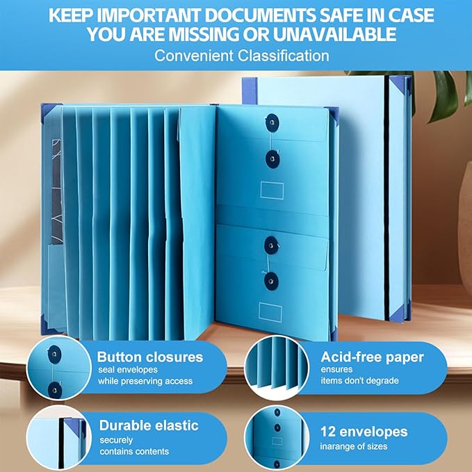 Document Organizer | Expanding File Folder for Important Papers, Passports, Birth Certificates | in Case If I Die File Folder | Ideal for Home Organization & Graduation Gift (Blue)