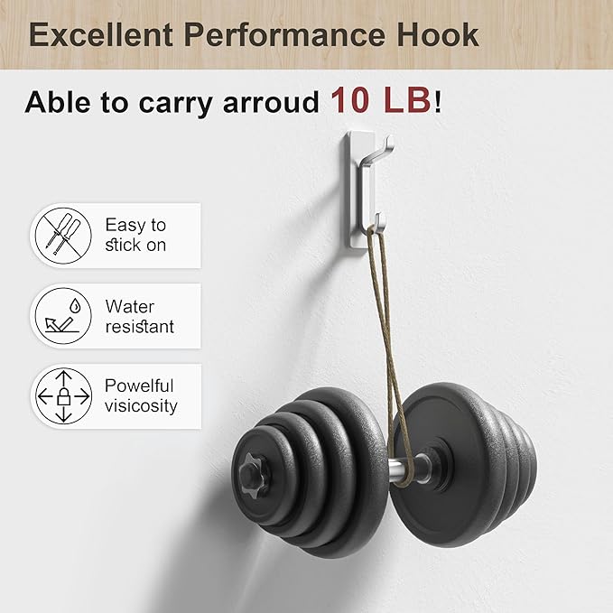 pickpiff Wall Hooks for Coat and Towel: 13LB Adhesive Door Hanger Stick on, Silver 6 Pack