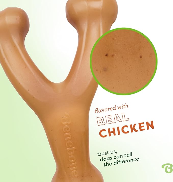Benebone Wishbone Durable Dog Chew Toy for Aggressive Chewers, Made in USA, Large, Real Chicken Flavor