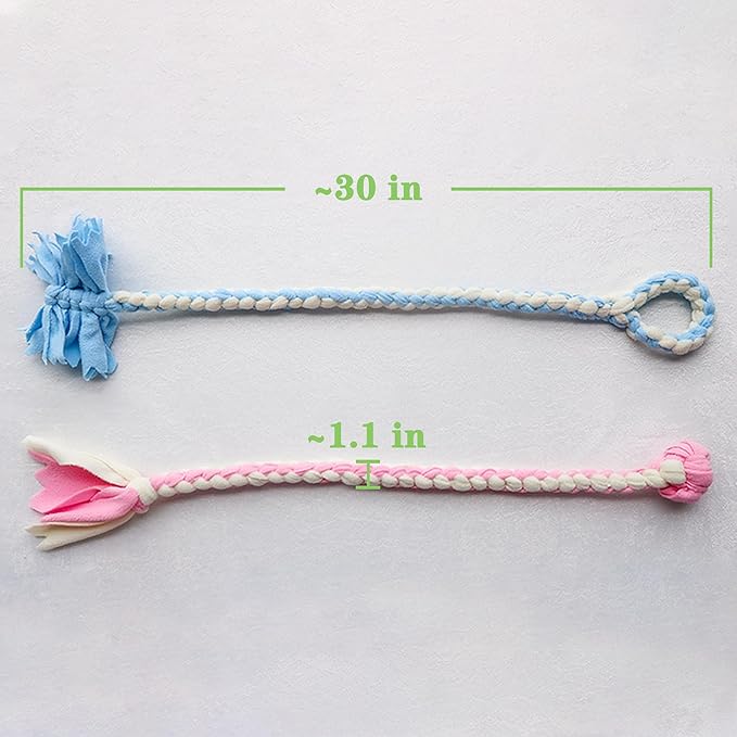 Baba&Nana Braided Fleece Dog Tug Toy, Assorted Colors Dog Rope Toy with Ball, Interactive Tug of War Dog Toy for Large & Medium & Agility Dogs (Blue)