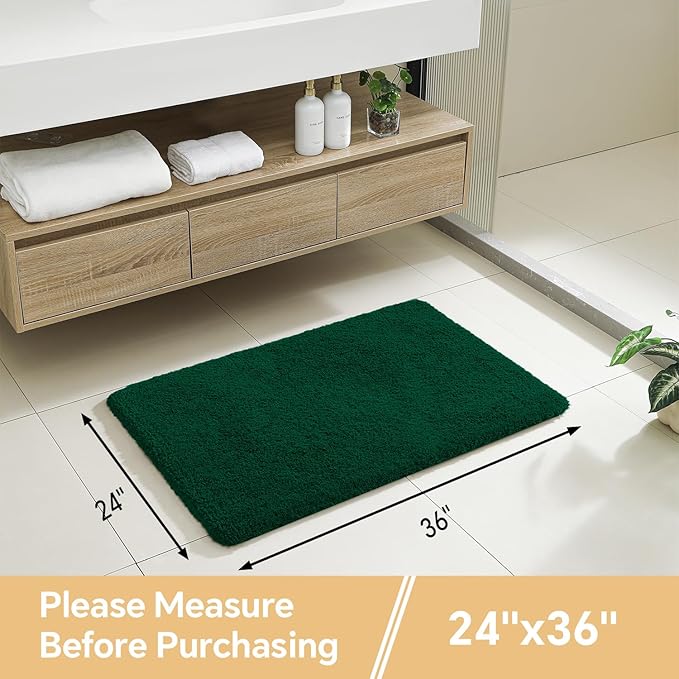 Verdant Green Bathroom Rugs 24"x36" - Fluffy Microfiber Bath Mat, Non Slip and Absorbent Bathroom Floor Mat, Machine Washable Plush Rug - Ideal for Tub, Cabinet or Washroom