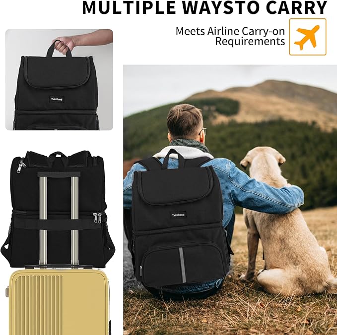 Txinrbaod Dog Travel Bag for Supplies with Food Container Bag Dog Travel Backpack for Hiking Overnight Camping Trip Black