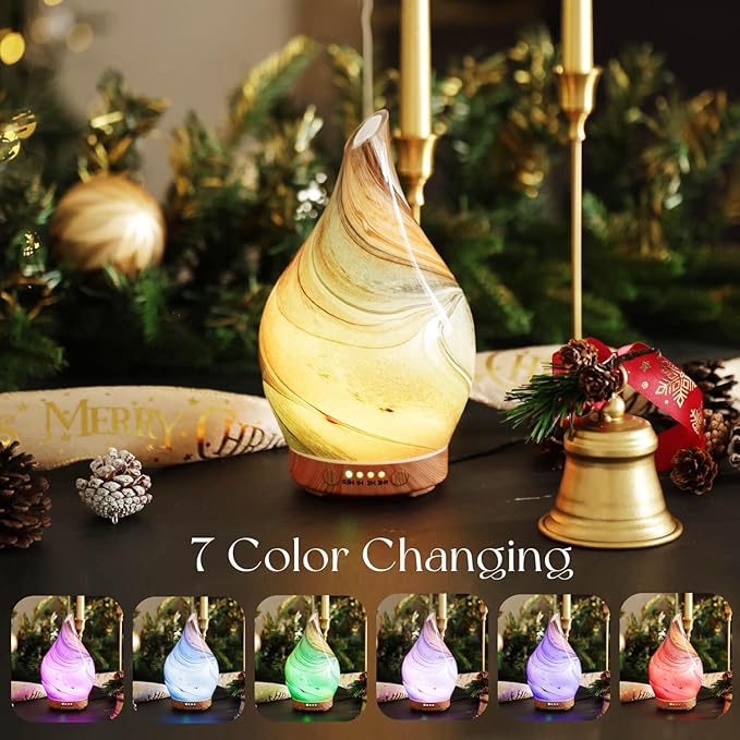 Porseme 150ml Glass Essential Oil Diffuser Aromatherapy Ultrasonic Cool Mist Humidifier 6 Running Hours Waterless Auto-Off Air Diffusers for Sleeping,Yoga,Office Working Spa and Rest (Deep Desert)