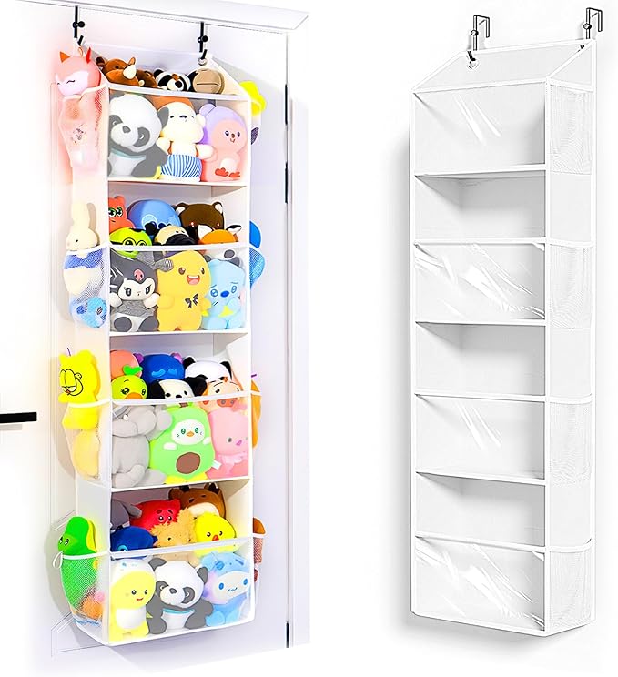 Toread Over the Door Stuffed Animal Storage, Holds Up To 75 lbs, Easy View Over The Door Storage, Versatile For Stuffed Animal, ideal for Storing Small To Medium Items On Any Door.(White)