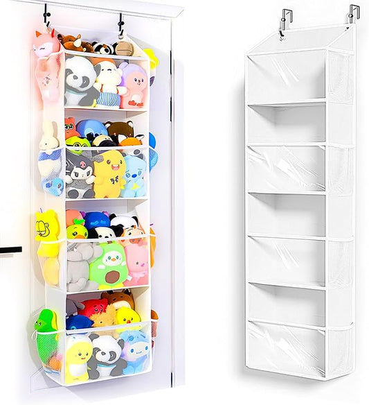 Toread Over the Door Stuffed Animal Storage, Holds Up To 75 lbs, Easy View Over The Door Storage, Versatile For Stuffed Animal, ideal for Storing Small To Medium Items On Any Door.(White)