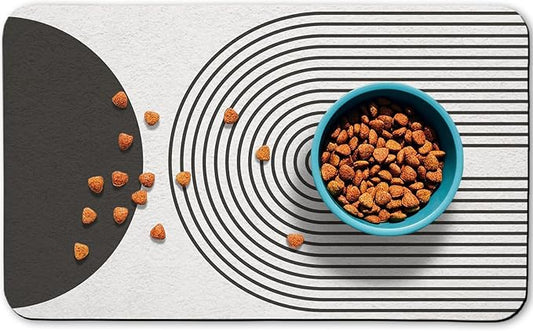 Dog Food Mats for Floors Waterproof, Cat Water Bowl Mats Pet Feeding Absorbent Mat Placemats for Food and Water Black Bohemia 12 * 20 inch