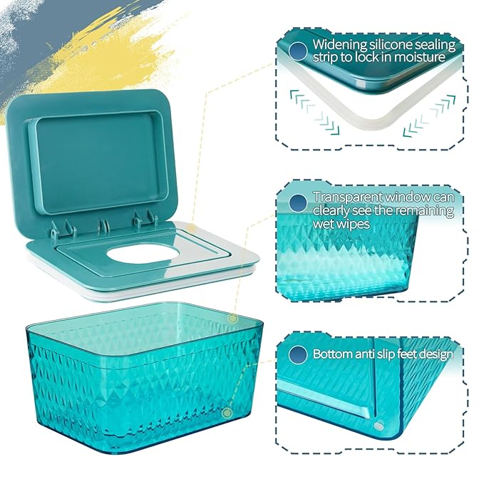 Whiidoom Wipes Dispenser, One-Handed Operation Wipe Holder for Baby & Adult, Seal-Designed Wipes Container for Bathroom Keep Diaper Wipes Fresh (2 Pack Green)