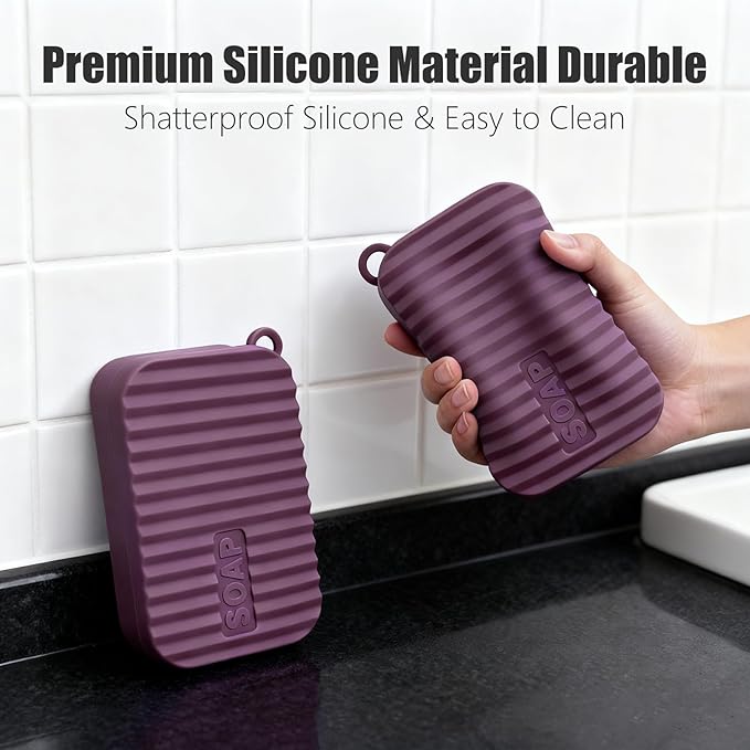 Jumbo Silicone Travel Soap Case for Shampoo & Conditioner Bar Set – Holds Large or Multiple Small Handmade soap Bars, Moisture-Proof and Leakproof Design Keeps soap Dry (Deep Purple)