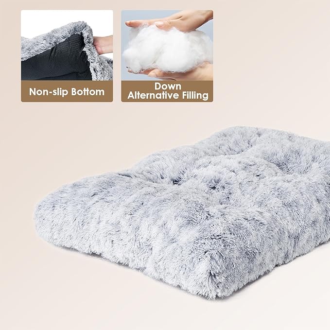 EHEYCIGA Fluffy Dog Crate Bed for Extra Large Dogs, Plush Faux Fur Pad, Calming Anti Anxiety XL Bed for Crate, Washable Soft Warm Dog Mat with Non-Slip Bottom, Grey (Pack of 2)