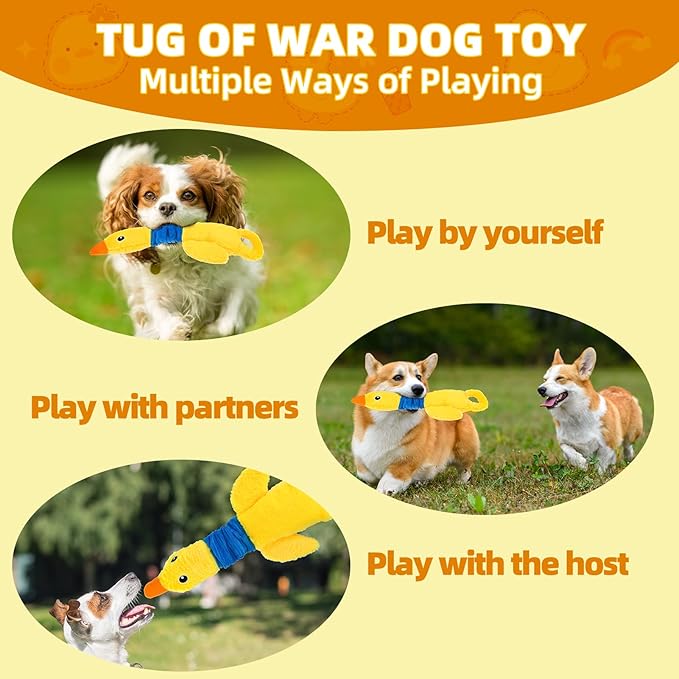 Mihachi Squeaky Dog Toys, Plush Stuffed Puppy Toys with Crinkle Paper-Tug of War Dog Toys for Small, Medium and Large Dogs Duck Interactive Squeaky Pet Toys to Keep Them Busy, Yellow Duck