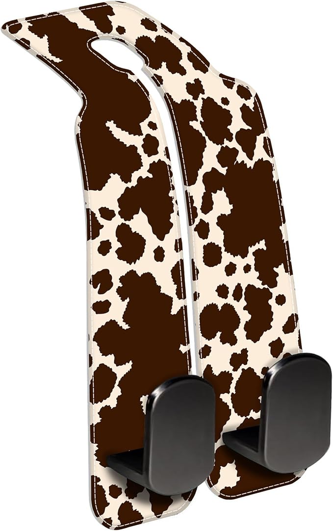 AEWNUNK 1 Pack Car Seat Headrest Hooks for Purses and Bags Camouflage Brown Cow Skin Bag Purse Holder for Car with Double Metal Hooks Car Purse Hanger Hanging Accessories