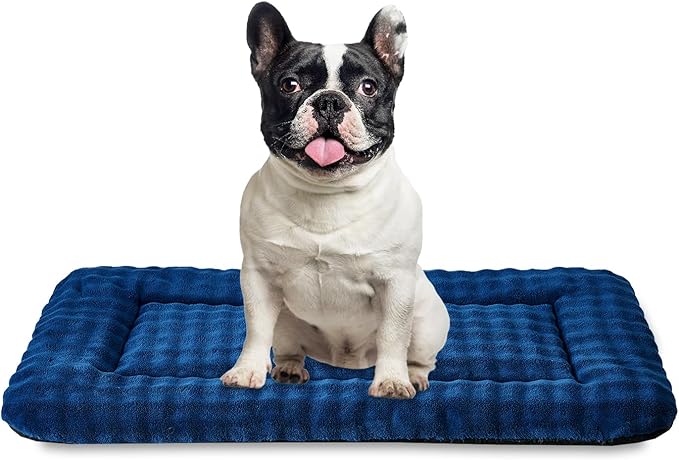 Dog Bed Mat Crate Pad for Medium Dogs, Washable Soft Pet Sleeping Mat Kennel Pad with 3D Bubble Pattern, Navy Blue, 30"x 19"