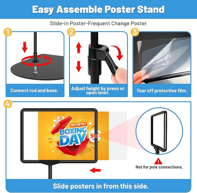 6Pack Sign Stand for Display A4, Adjustable Poster Stand for Table Top & Floor, Floor Standing Sign Holder, Signage Stands for Business, Tradeshow, Store, Farm Display Stands