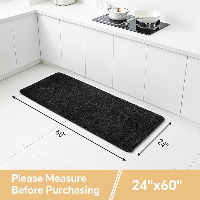 Black Bathroom Rug Runner 24"x60" - Long Large Bath Mat, Soft Non Slip Absorbent Microfiber Bathroom Rug, Washable Plush Floor Mat - Perfect for Bedside, Kitchen or Vanity Area