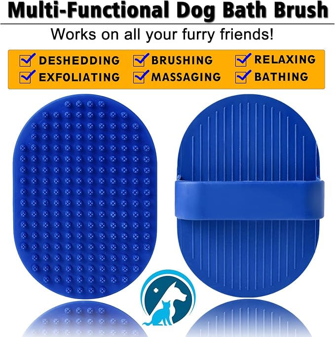 Dog Grooming Brush, Dog Shampoo Bath Brush Shedding Soothing Massage Rubber Comb for Long Short Haired Dogs and Cats 2pcs