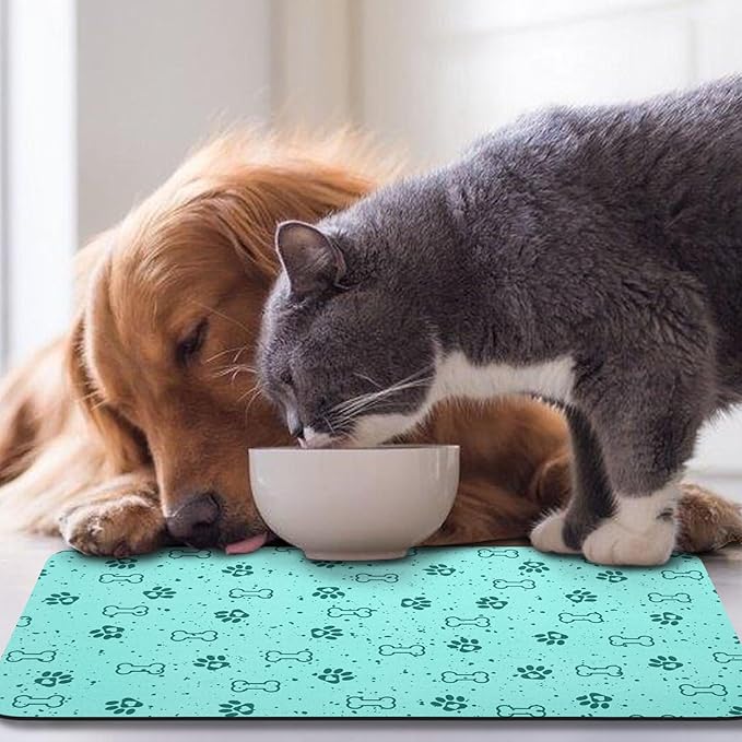 Dog Food Mats,Cat Absorbent Water Bowl Feeding Mats Pet Placemats for Food and Water Spot 12 * 20 inch