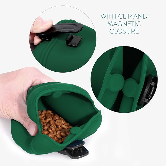 Navaris Silicone Dog Treat Pouch - Training Pet Puppy Bag Pocket Snack Treat Food Holder with Clip for Belt for Dog Walks - Set of 2