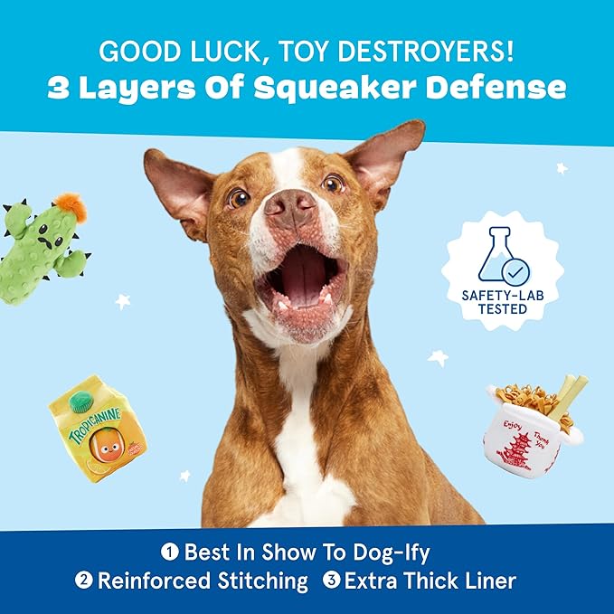 Barkbox 2 in 1 Interactive Plush Dog Toy - Rip and Reveal Toy for Dogs and Puppies - Stimulating Squeaky Pet Toys | Prickly Pete (Small)