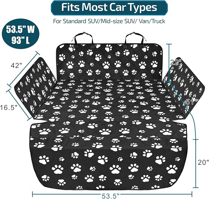 F-color SUV Cargo Liner for Dogs - Waterproof Pet Cargo Liner with Side Flaps, Comfort Dog Cargo Cover with Bumper Flap, Scratchproof Non-Slip Large for Full-Size SUVs Vans, 55 x 93 Inch, Paw