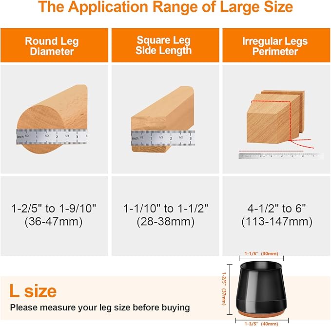 24Pcs Black Silicone Chair Leg Floor Protectors,Floor Protectors for Chairs,Rubber Chair Leg Protectors for Hardwood Floors,Chair Leg Caps Chair Leg Covers for Wooden Floors(Black, Large)