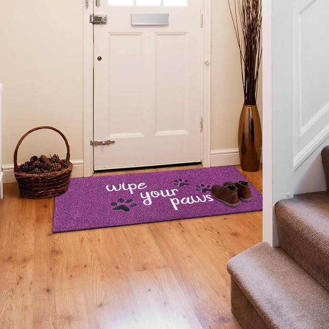 Large Welcome Mats Funny Text Dog Door Mat Do Not Knock We Know You're Here Doormat with Non Slip Rubber Welcome Mat for Front Door Doormat Mat 18X47''Purple