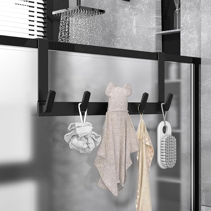 CHAUNCEY HOME Over The Door Hooks Hanger, Heavy Duty Rack for Winter Coat, Fits 1 3/4" Doors, L7U - Bathroom Accessories and Towel Organizer Holder - Black