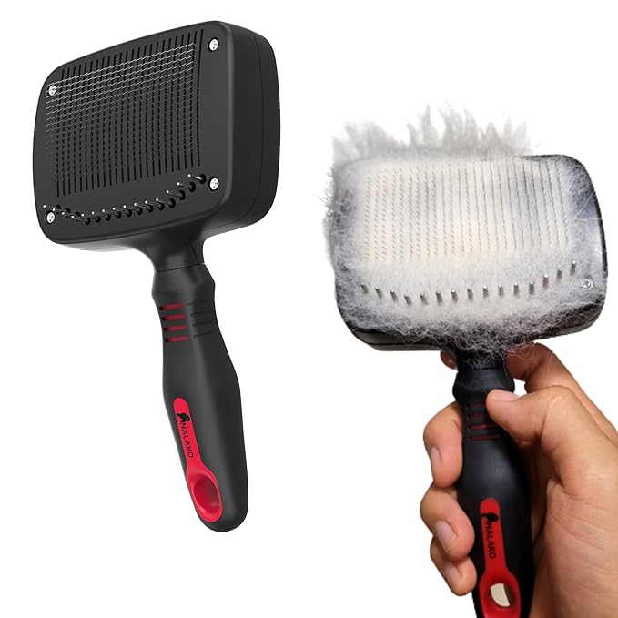 Nalako Self Cleaning Slicker Brush and Undercoat Rake, Dog Brush for Shedding, Remove Loose Dog Hair, Fur, Undercoat and Mats, Medium & Long Haired Dogs, for Husky, GSD, Shepherd, Double Coats
