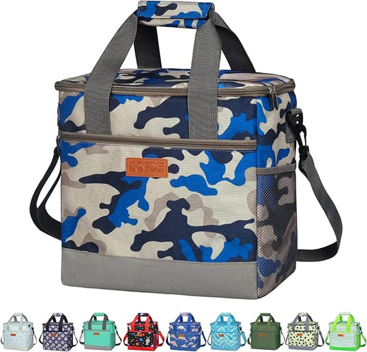 Iknoe Large Cooler Bag Collapsible 24 Can Insulated Bags Leakproof Lunch Cooler Tote with Multi-Pockets for Adult Insulated Thermal Bag for Beach, Picnic, Office Work(Navy Blue)