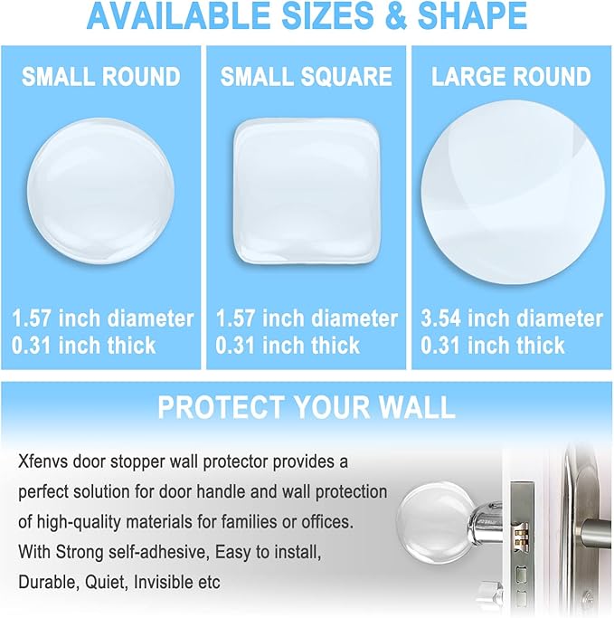Wall Door Handle Stopper - 6 PCS Clear Round Rubber Door Knob Wall Shields, Guard Cushion Bumper Protectors for Wall - Stronger Self-Adhesive Silencer (1.57" 6PCS, Clear)
