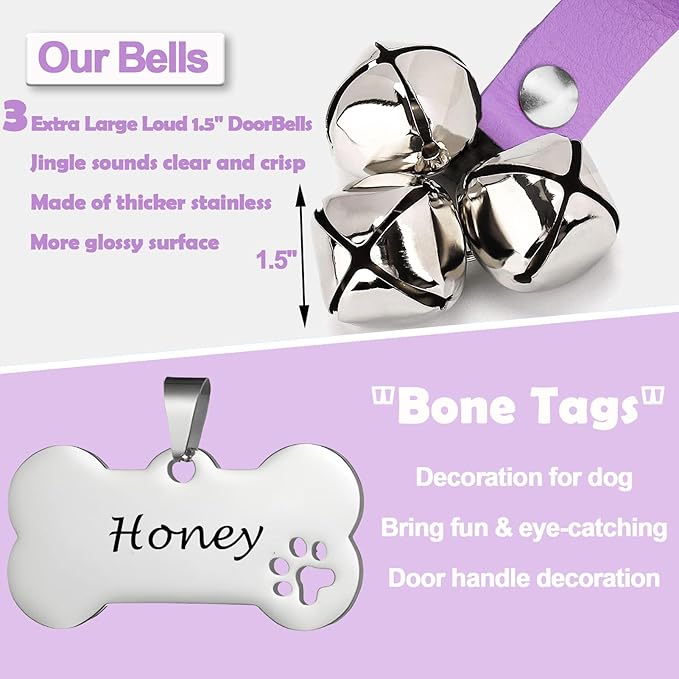 Leather Dog Bells, Puppy Potty Training Bell Dog Doorbell Potty Train Dog Bell for Potty Training Door Bells for Dogs to Ring to Go Outside Jingle Bells (Leather Purple 1 PCS)