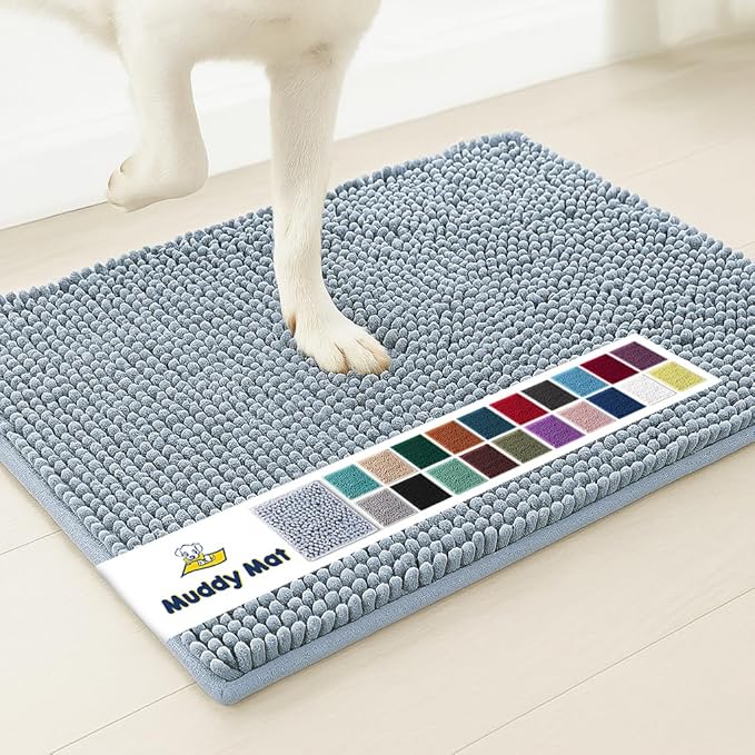 Muddy Mat® AS-SEEN-ON-TV Highly Absorbent Microfiber Door Mat and Pet Rug, Non Slip Thick Washable Area and Bath Mat Soft Chenille for Kitchen Bathroom Bedroom Indoor and Outdoor - Baby Blue 24"X36"