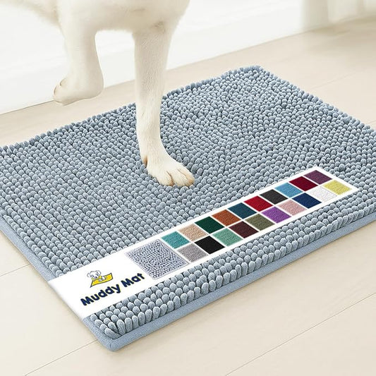 Muddy Mat® AS-SEEN-ON-TV Highly Absorbent Microfiber Door Mat and Pet Rug, Non Slip Thick Washable Area and Bath Mat Soft Chenille for Kitchen Bathroom Bedroom Indoor and Outdoor - Baby Blue 24"X36"