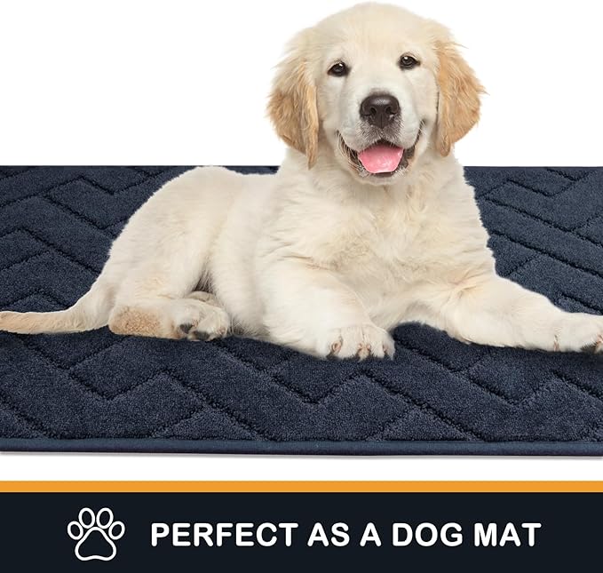 PURRUGS Dirt Trapping Door Mat 24" x 35.5", Non-Slip Machine Washable Entry Rug, Dog Doormat, Indoor Front Door Mat, Super Absorbent Entryway Rug for Muddy Shoes & Paws, Navy Blue